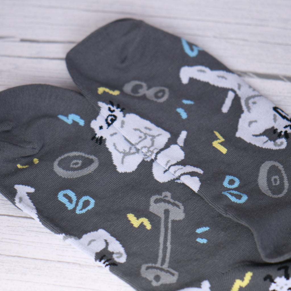 Buff Squiggle Cat Crew Socks