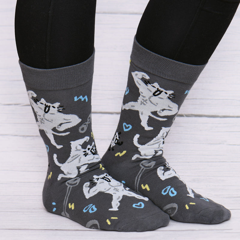 Buff Squiggle Cat Crew Socks