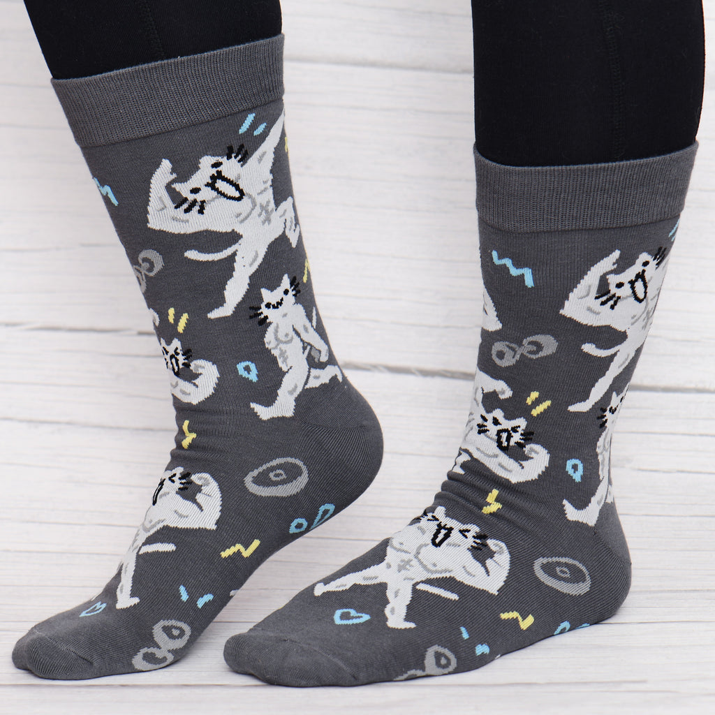 Buff Squiggle Cat Crew Socks