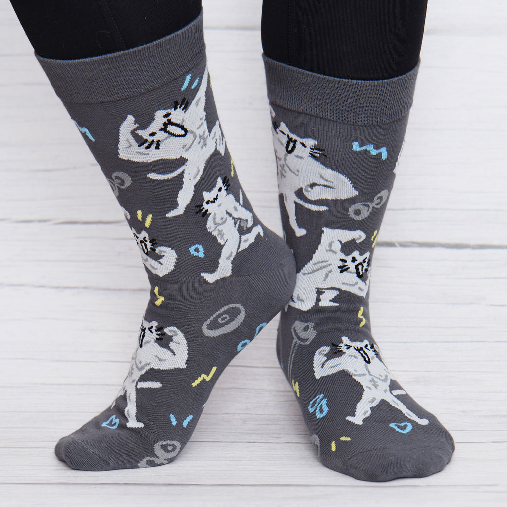 Buff Squiggle Cat Crew Socks
