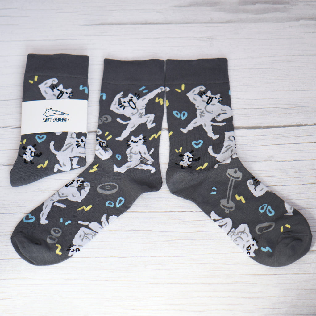 Buff Squiggle Cat Crew Socks