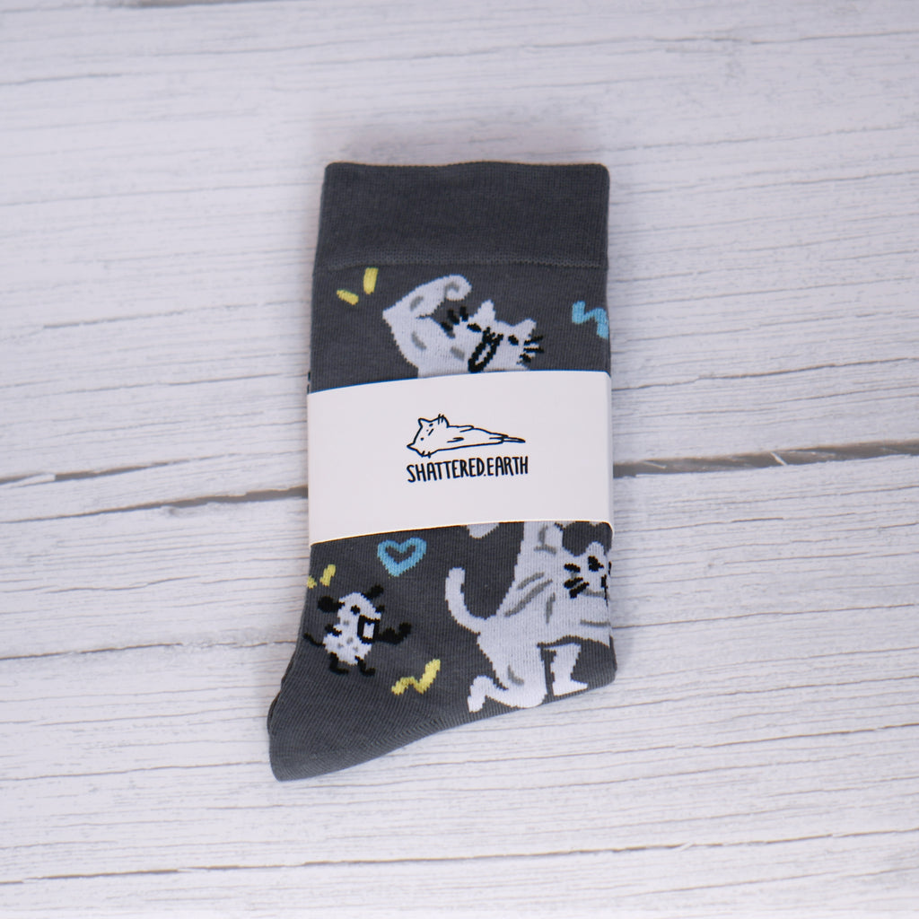 Buff Squiggle Cat Crew Socks