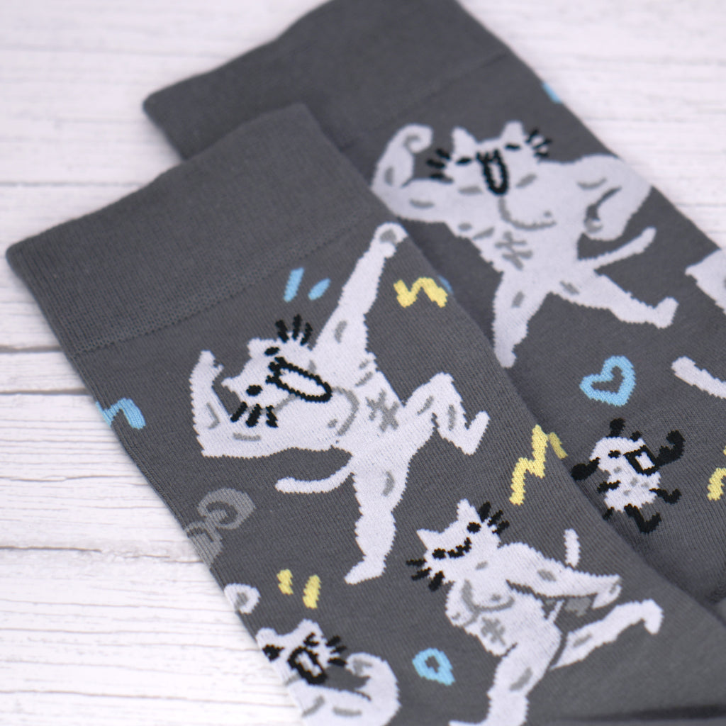 Buff Squiggle Cat Crew Socks