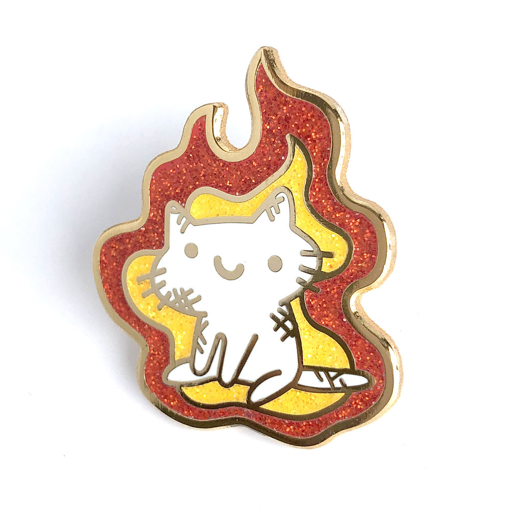 On Fire Squiggle Cat Pin