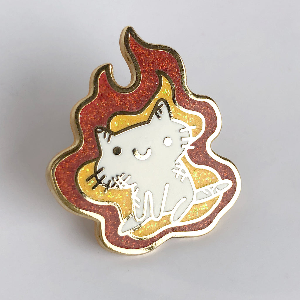 On Fire Squiggle Cat Pin