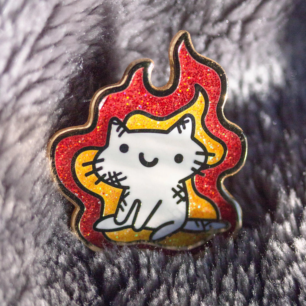 On Fire Squiggle Cat Pin