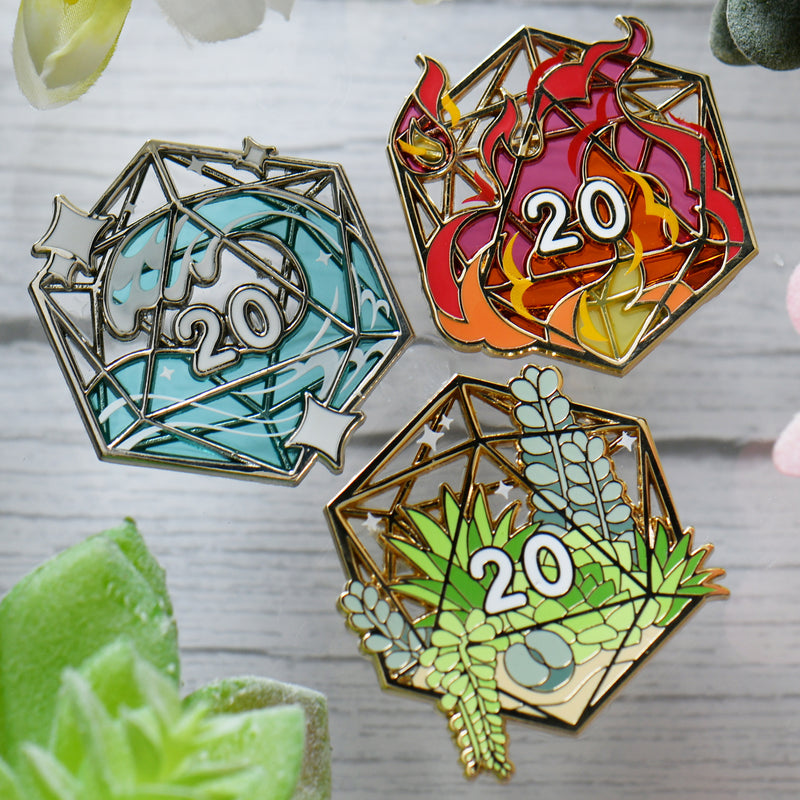 D20 Stained Glass Pins