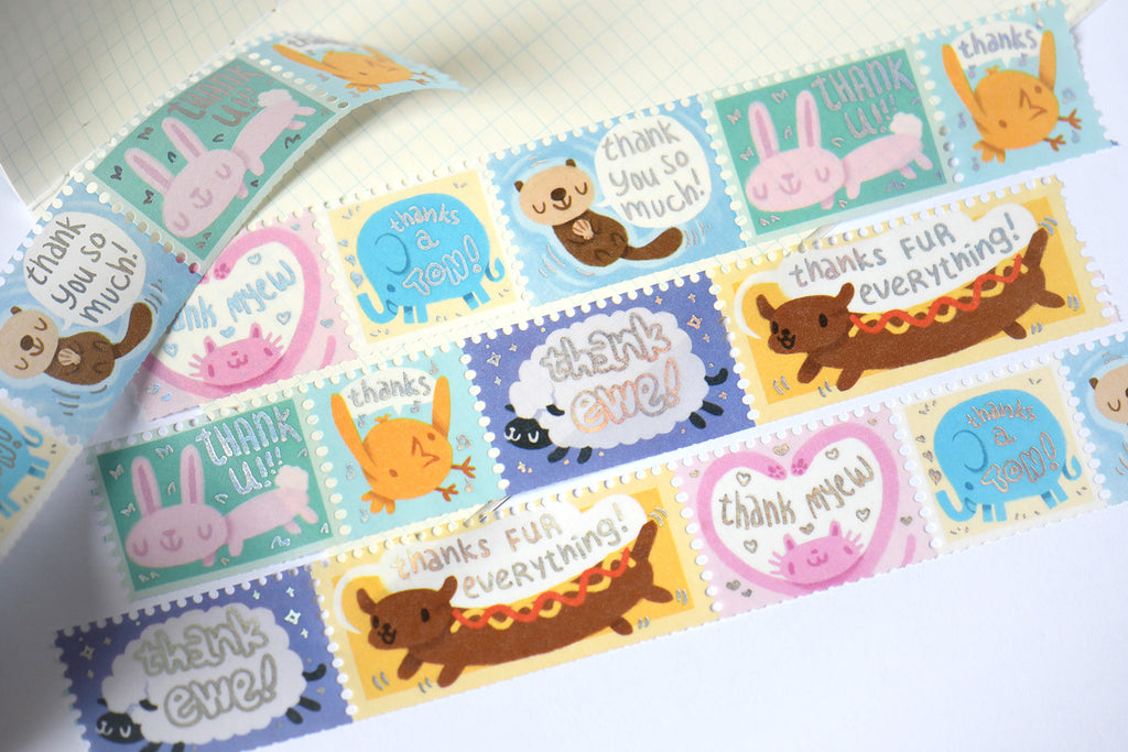 Thank You Punny Animals Foil Washi Tape