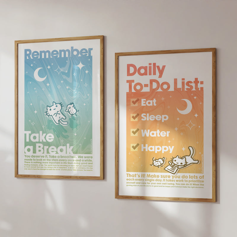 Squiggle Cat Self Care Motivational Posters