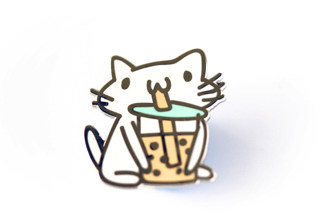 Boba Cat Enamel Pin // Black Cat, Kawaii Pin, Cute Bubble Tea, Pins, Sweets
