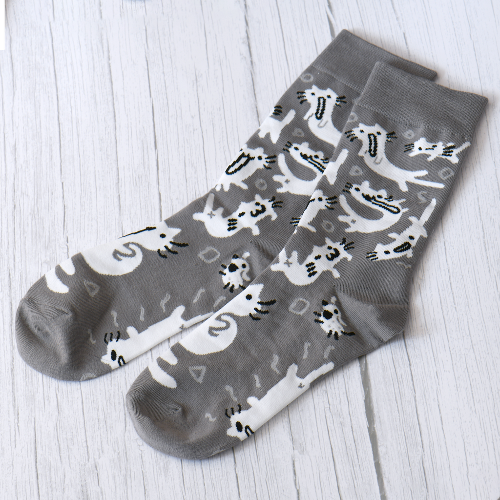 Squiggle Cat Crew Socks