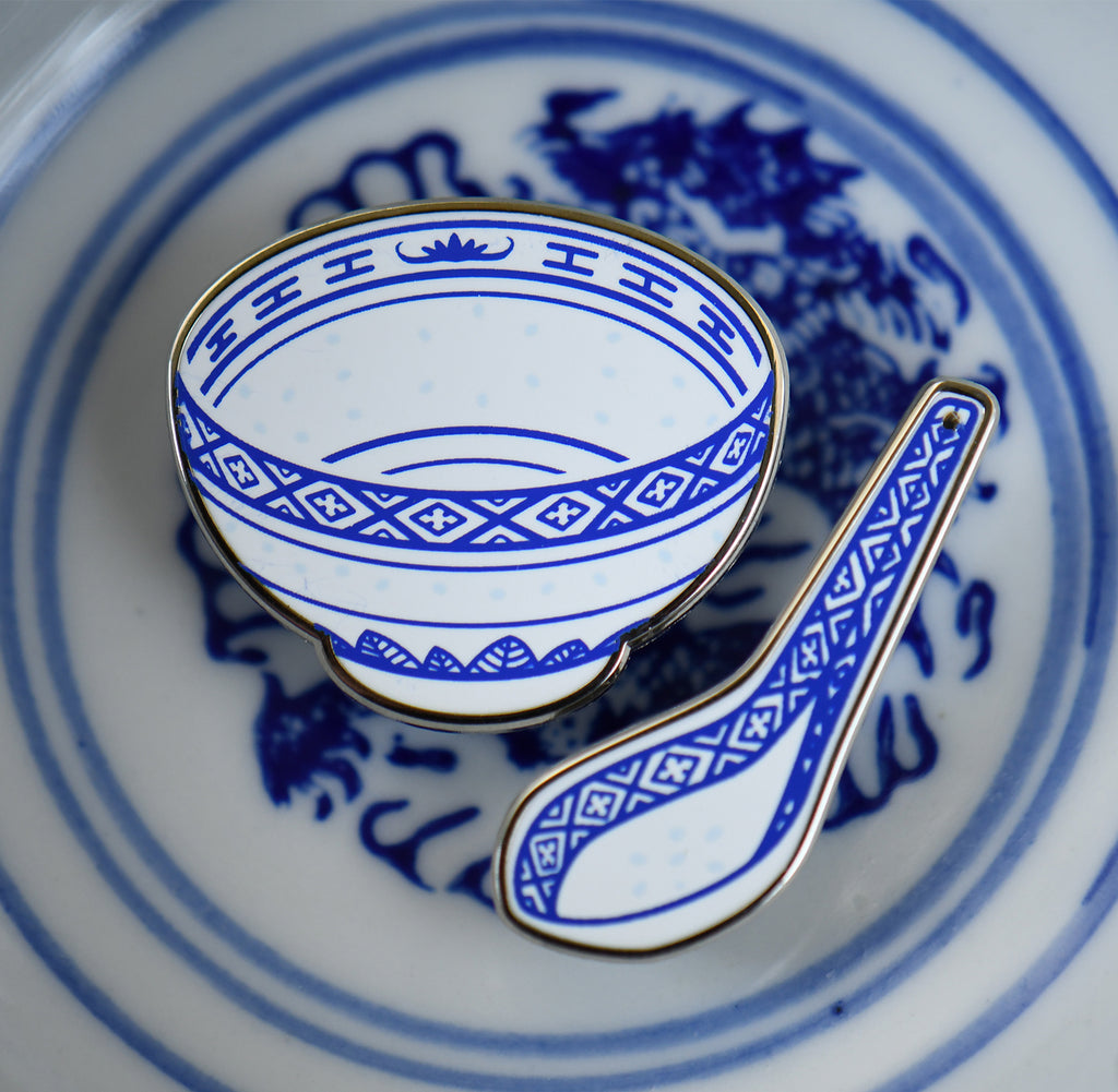Chinese Porcelain Bowl & Spoon Pins