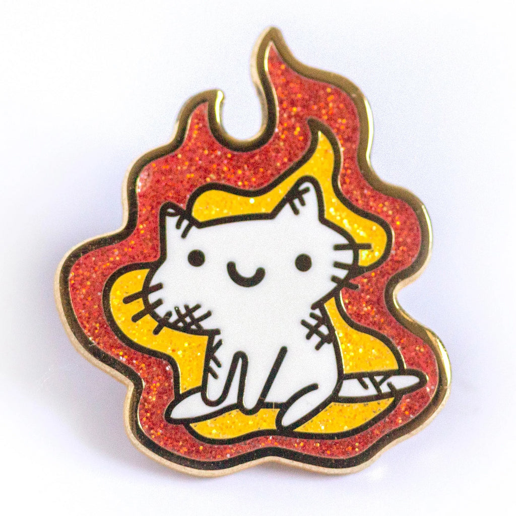 On Fire Squiggle Cat Pin