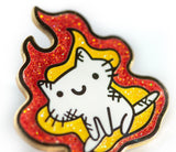 On Fire Squiggle Cat Pin