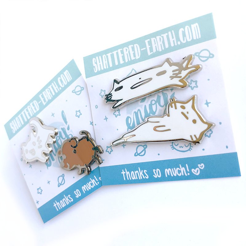Squiggle Cat and Potato Dog Pins