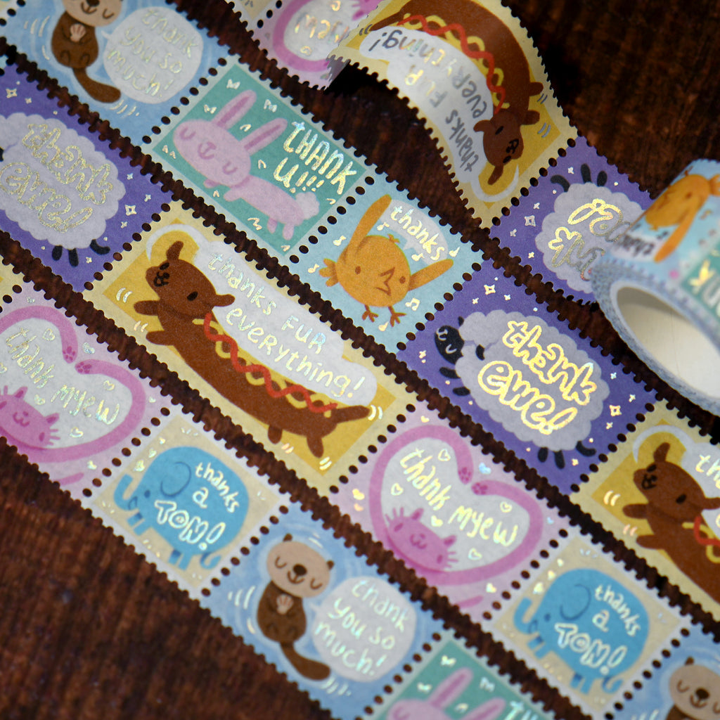 Thank You Punny Animals Foil Washi Tape